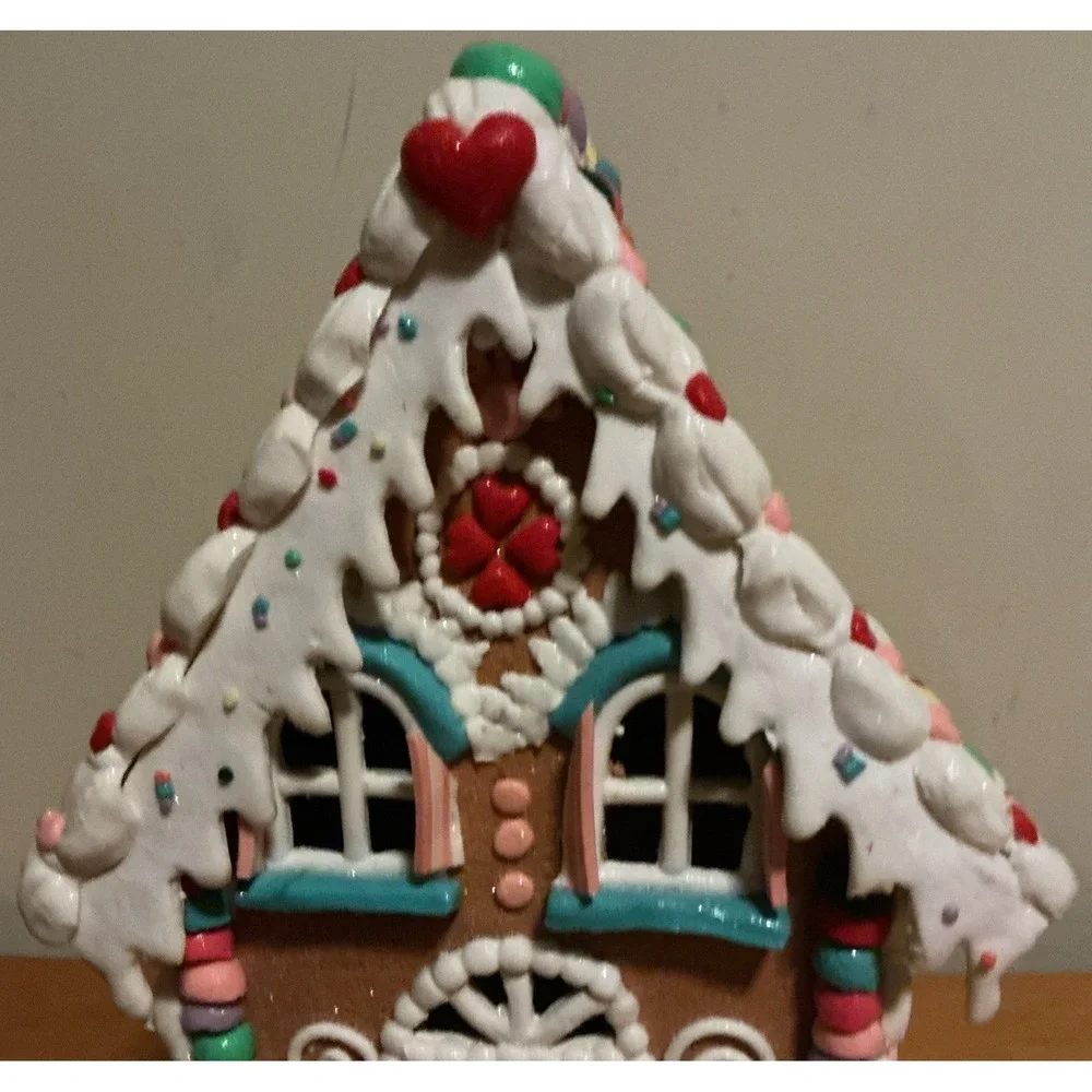 Claydough Gingerbread Lighted House 13.5" Tall Candy Canes Gumdrops - Picture 2 of 15